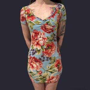 Baby Blue / Floral Bodycon Dress / Forever 21 / Y2K / Size S